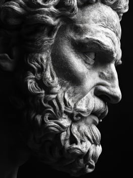 Ancient marble sculpture of a bearded philosopher in profile view photo