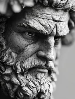 Detailed close-up of a majestic sculpted figure with a fierce expression photo