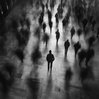 Dark silhouettes create a lively atmosphere in a busy urban space at night photo