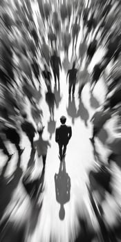 Embracing solitude in a bustling crowd captured in noir style photo