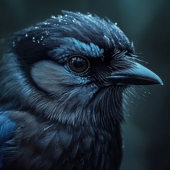 Close-up of a vibrant blue bird with intricate feather patterns and detail photo
