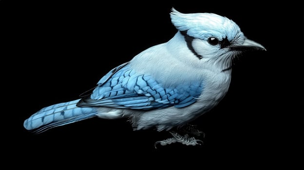 Blue jay perched gracefully against a dark backdrop in stunning detail photo