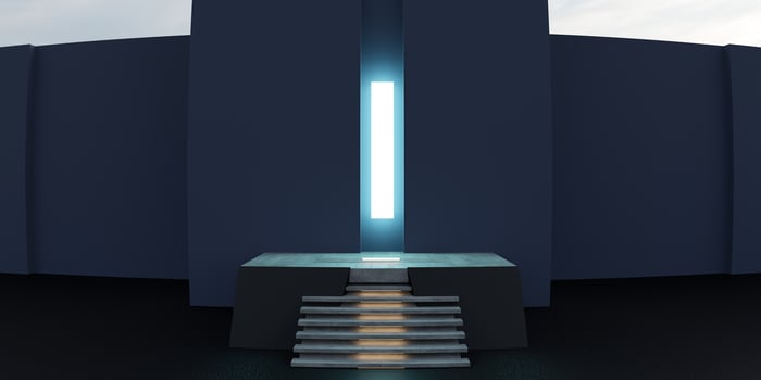 Technology scene, simple stage and neon lights, 3D illustration photo