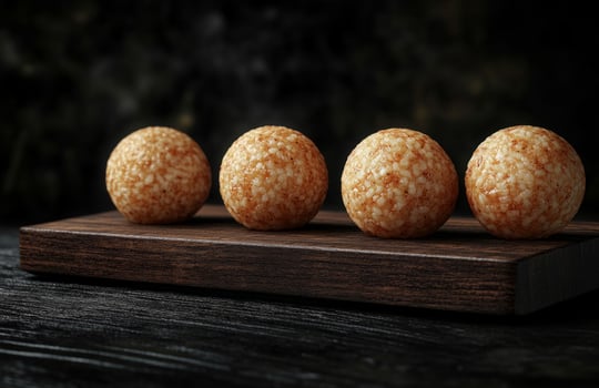 Four eggs on a wooden tray with a dark background photo