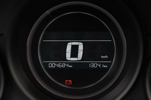 Close up of a car's digital speedometer displaying zero speed Odometer shows mileage photo
