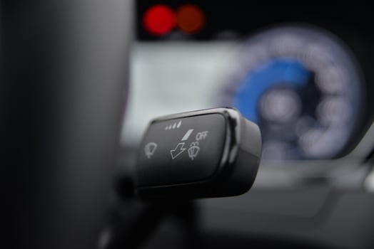 Close up of car's wiper and washer control stalk Modern vehicle interior detail photo