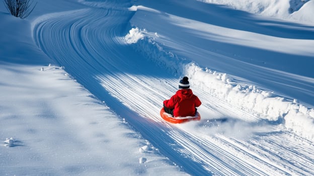 A person riding a snowboard down a snowy slope photo