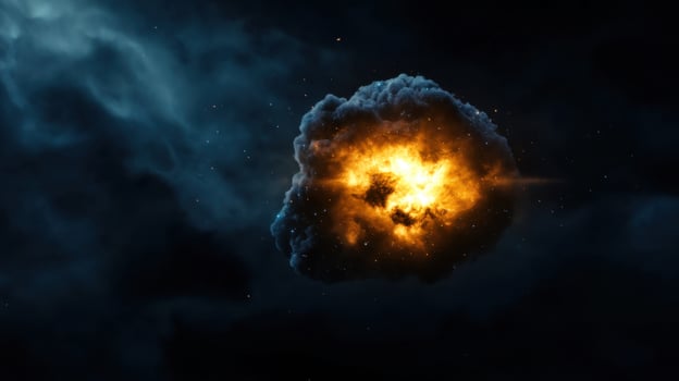 An explosion in space with a bright blue cloud photo