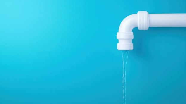 Leaking Pipe Against Blue Background Symbolizing Urgent Plumbing Needs and Water Waste Prevention Concepts in Minimalist Style Suitable for Household Repair Services and Environmental Campaigns photo
