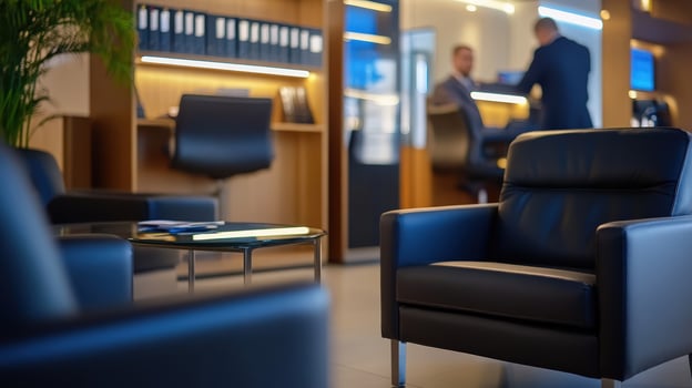 Cozy Leather Chair in Modern Office Space with Engaged Professionals photo
