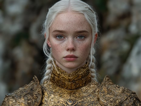 Portrait of a young woman in golden armor photo