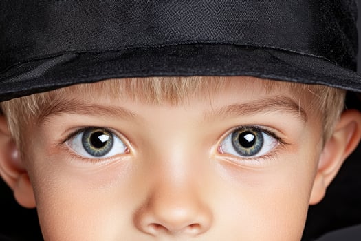 Close up of a childs eyes, looking directly at the camera photo