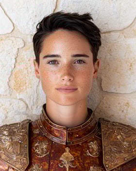 Portrait of a young woman in medieval armor photo