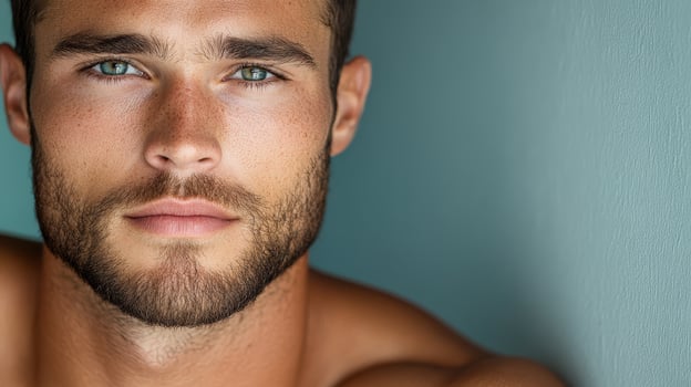 High resolution image of man with rugged look and striking features photo