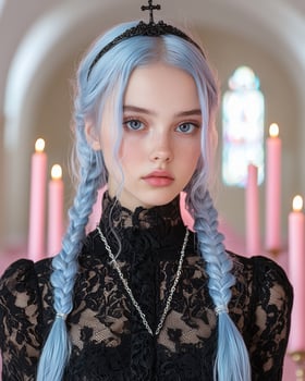 Beautiful girl with blue hair and crown photo