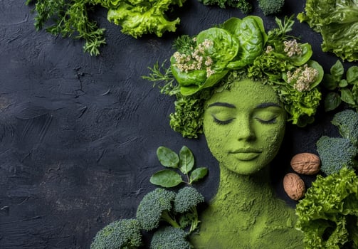 Green goddess of nature, healthy eating concept, vegan food, wellness, and beauty photo