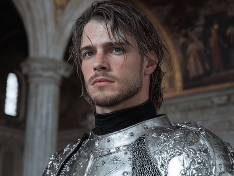 Portrait of a young knight in shining armor photo