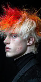 Stylish young man with vibrant two tone hair photo