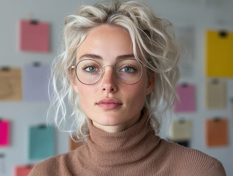 Portrait of a young woman with blonde hair and glasses photo