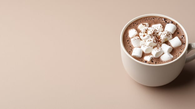 Warm mug of hot chocolate with marshmallows photo