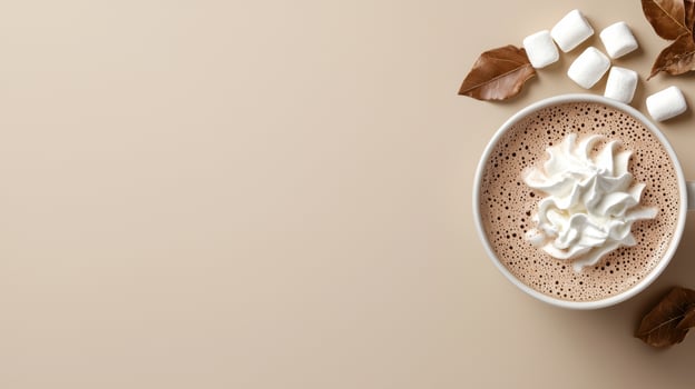 Hot chocolate with whipped cream and marshmallows photo