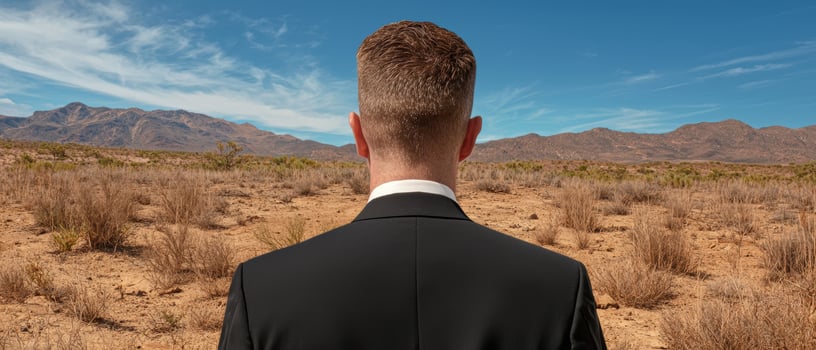 Businessman looking at a desert landscape photo