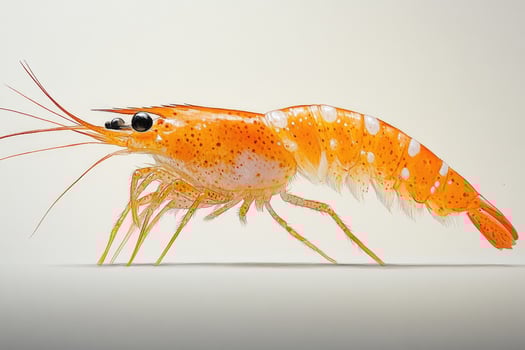 Realistic orange shrimp walking on white background. photo