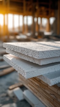 Close-up of extruded polystyrene insulation boards at construction site photo