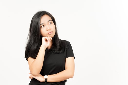 Thinking gesture of Beautiful Asian Woman Isolated On White Background photo