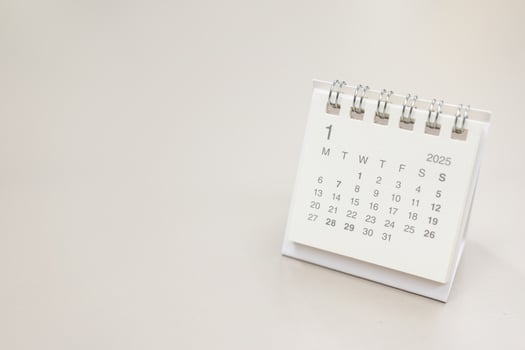 Simple desk calendar for JANUARY 2025 background. Calendar concept with copy space. 2025 JAN calendar. photo
