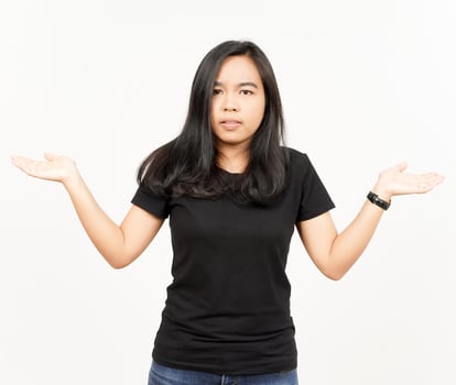 Doubt Confused, Don't know Gesture of Beautiful Asian Woman Isolated On White Background photo