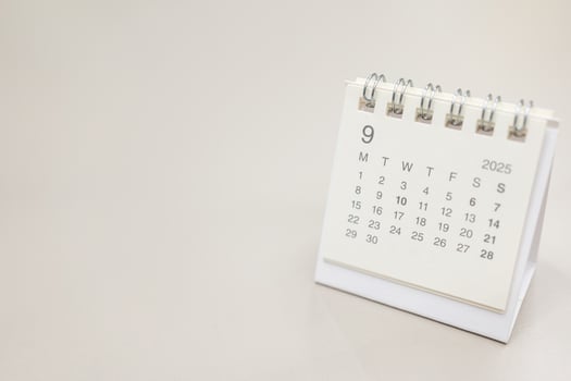 Simple desk calendar for SEPTEMBER 2025 background. Calendar concept with copy space. 2025 SEP calendar. photo