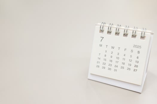 Simple desk calendar for JULY 2025 background. Calendar concept with copy space. 2025 JUL calendar. photo