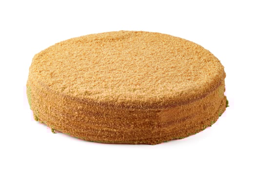 Brown sugar molasses round cake on a white surface ready for dessert decoration and serving at baking event photo