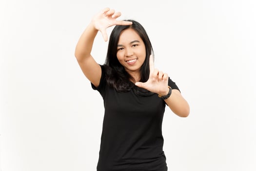 Make frame with finger of Beautiful Asian Woman Isolated On White Background photo