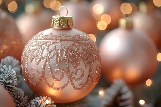 Elegant Holiday Ornament with Glitter Design on Christmas Tree Branch photo