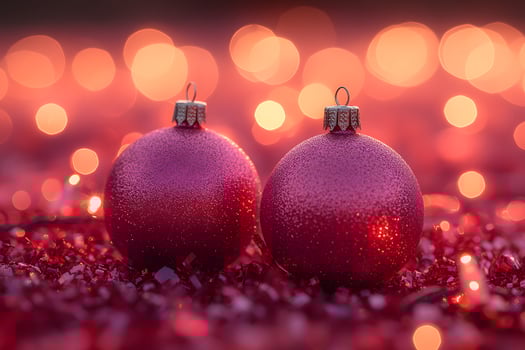 Christmas Holiday Ornament Scene with Red Baubles and Festive Lights for Poster Design photo