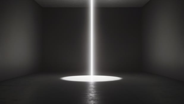 Focused beam of light in a dark room illuminating a single spot photo