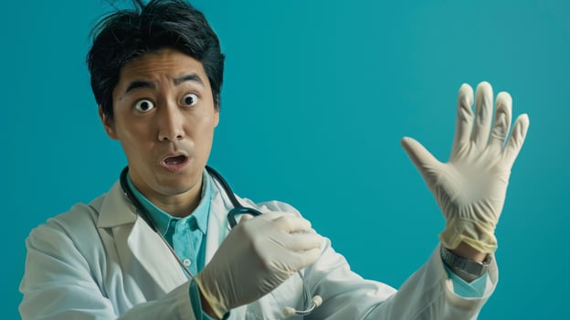 Doctor preparing for surgery with sterile gloves in medical setting photo