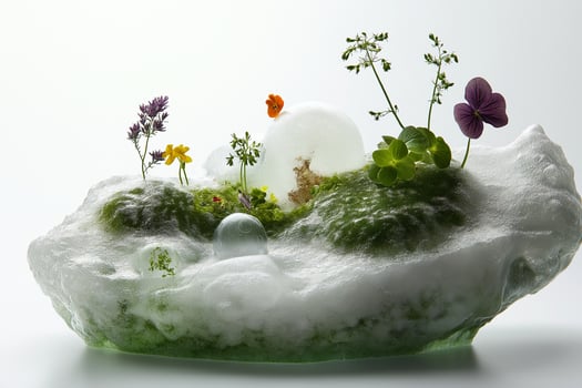 Innovative Molecular Cuisine Dish Masterfully Plated on Minimalist Artistic Setting photo