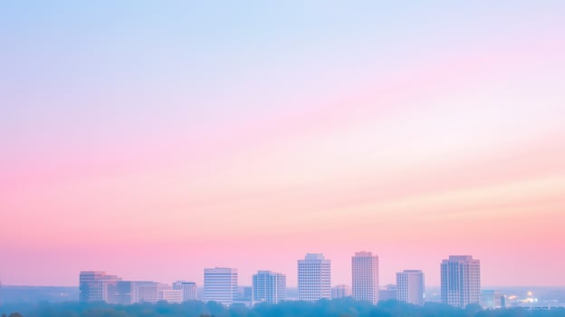 City Skyline at Dawn With Buildings Illuminated by Soft Pastel Tones and Gentle Morning Light Capturing Tranquility and Urban Serenity Perfect for Architectural and Scenic Photography Concepts photo