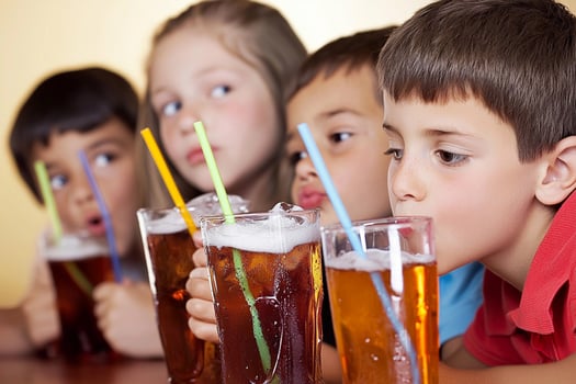 A group of children drinking soda photo