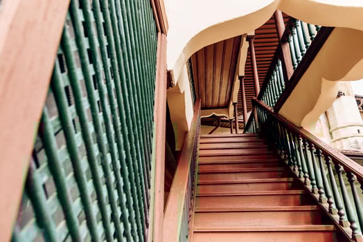 Stairs calm in small country house in village, cottage in vicinity of small town photo