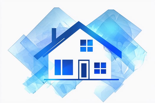 A house with blue and white abstract shapes photo