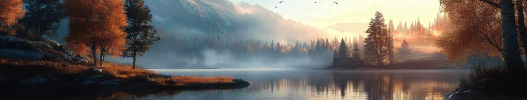 Breathtaking autumn sunrise over a tranquil lake surrounded by mountains photo