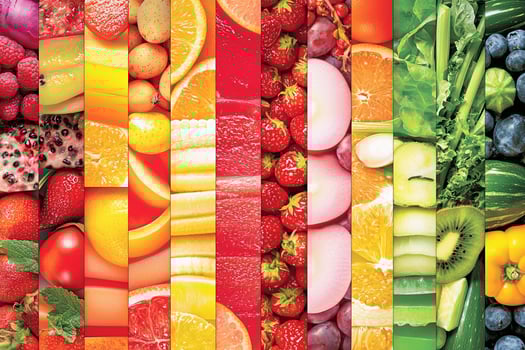 A colorful collage of fruits and vegetables photo