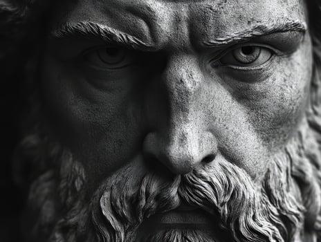 Details of a stoic stone sculpture depicting an ancient philosopher's gaze photo