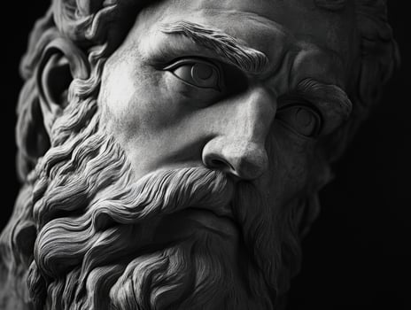 Detailed close-up of a classical marble sculpture with expressive features photo