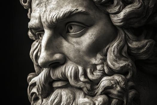 Classic marble sculpture of a bearded man with intense expression photo