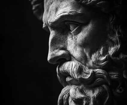 Close-up of a classical marble statue with detailed facial features photo